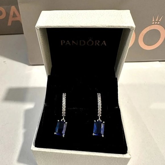 Pandora Jewelry - Pandora Blue Rectangular Sparkling Hoop Earrings NEW & AUTHENTIC